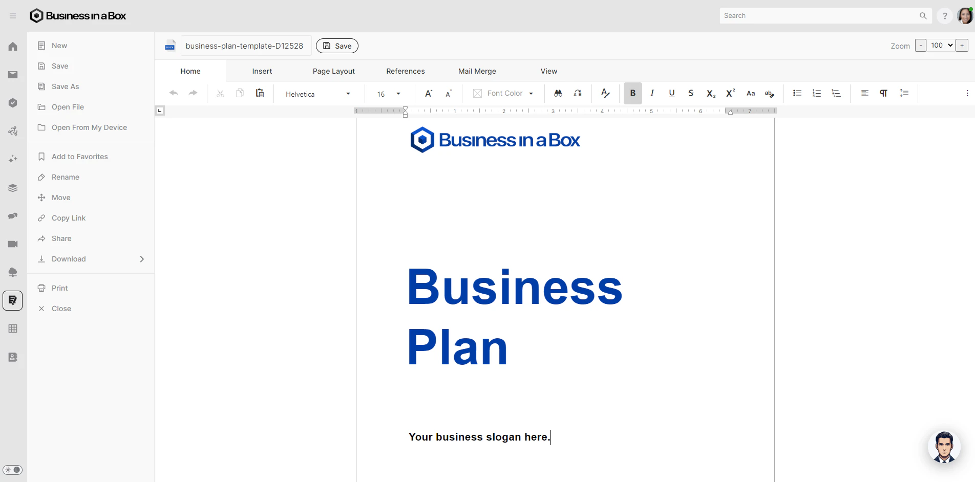 screenshot of Business in a Box